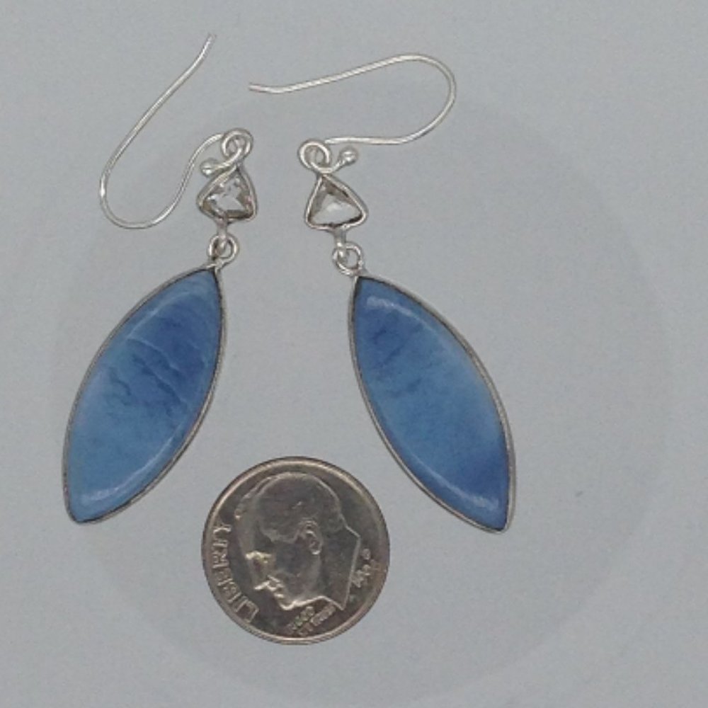 Owyhee Opal Earrings & White Topaz 925 solid silve - Picture 2 of 2
